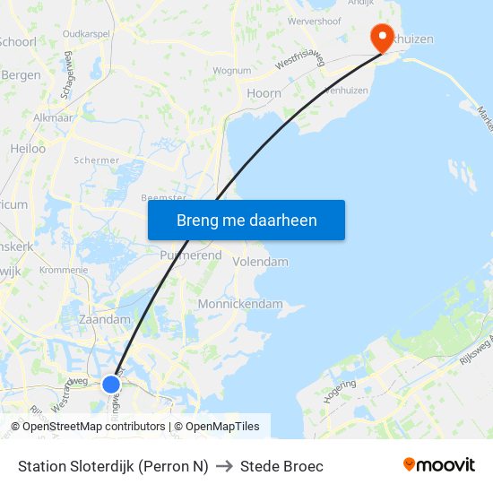 Station Sloterdijk (Perron N) to Stede Broec map