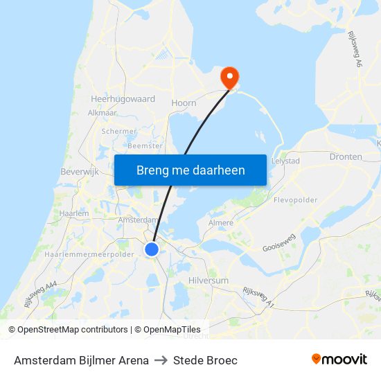 Amsterdam Bijlmer Arena to Stede Broec map