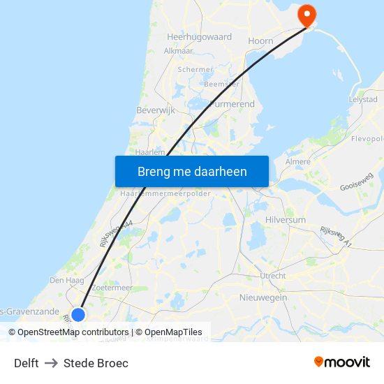Delft to Stede Broec map