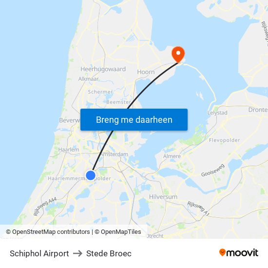Schiphol Airport to Stede Broec map