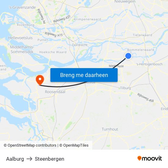 Aalburg to Steenbergen map