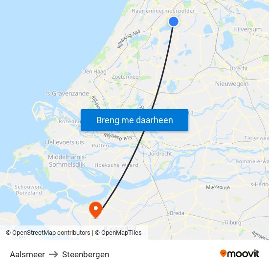 Aalsmeer to Steenbergen map