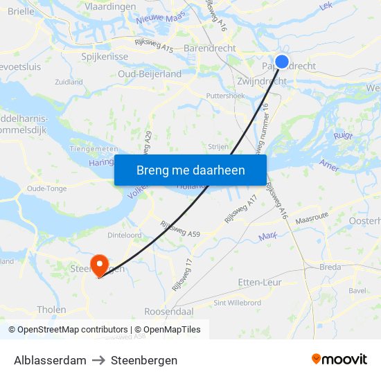 Alblasserdam to Steenbergen map