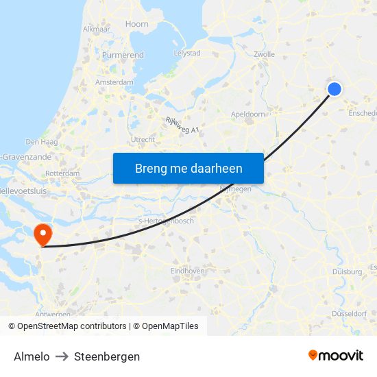 Almelo to Steenbergen map