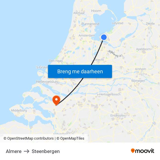 Almere to Steenbergen map