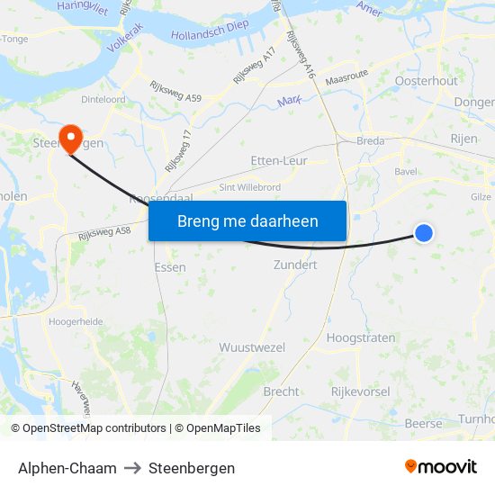 Alphen-Chaam to Steenbergen map