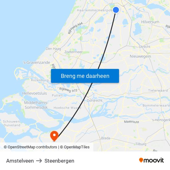 Amstelveen to Steenbergen map