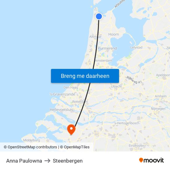 Anna Paulowna to Steenbergen map