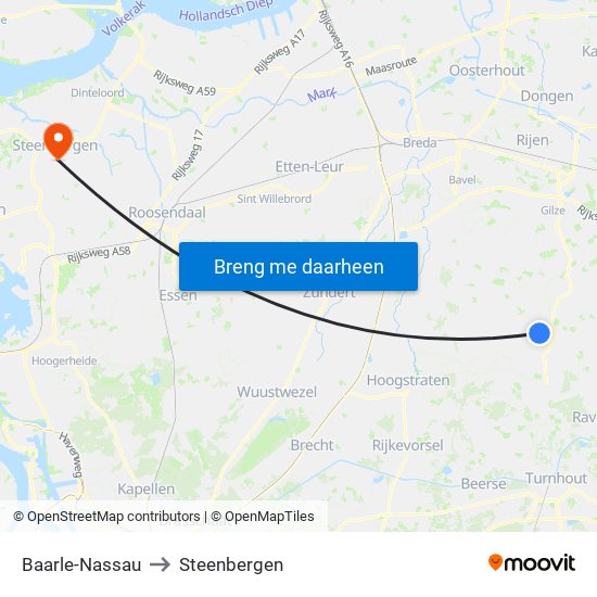 Baarle-Nassau to Steenbergen map