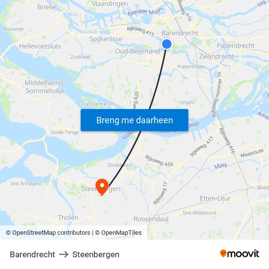 Barendrecht to Steenbergen map