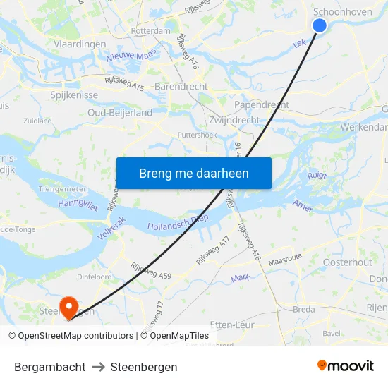 Bergambacht to Steenbergen map