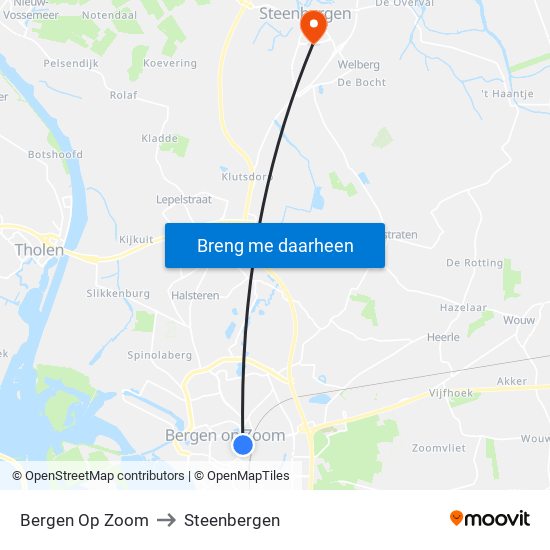 Bergen Op Zoom to Steenbergen map