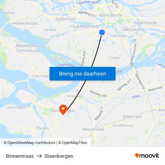 Binnenmaas to Steenbergen map