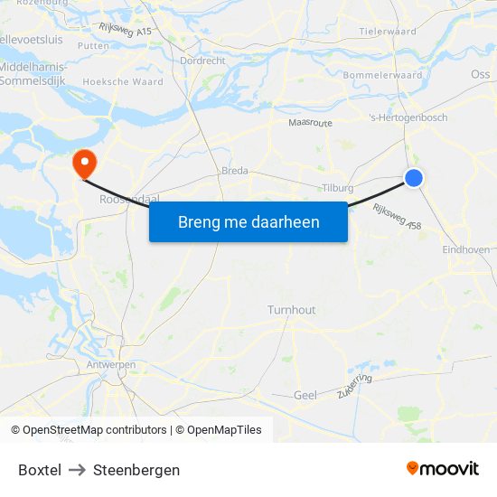 Boxtel to Steenbergen map