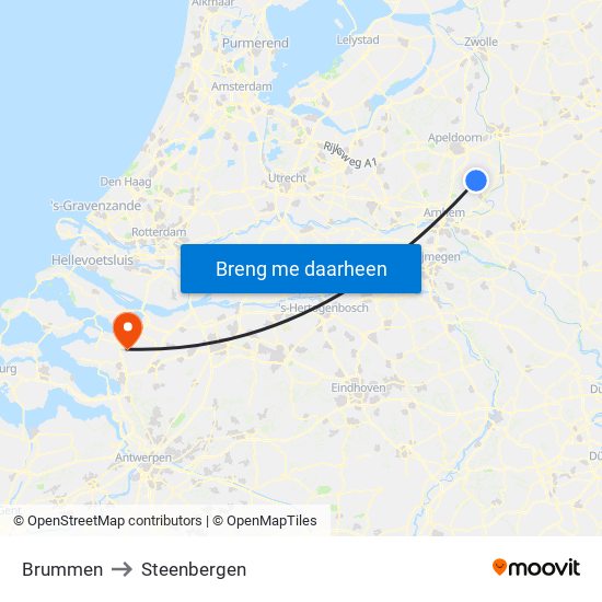 Brummen to Steenbergen map
