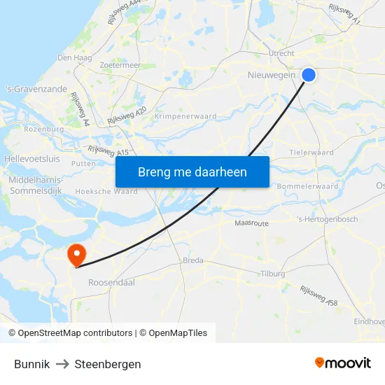 Bunnik to Steenbergen map