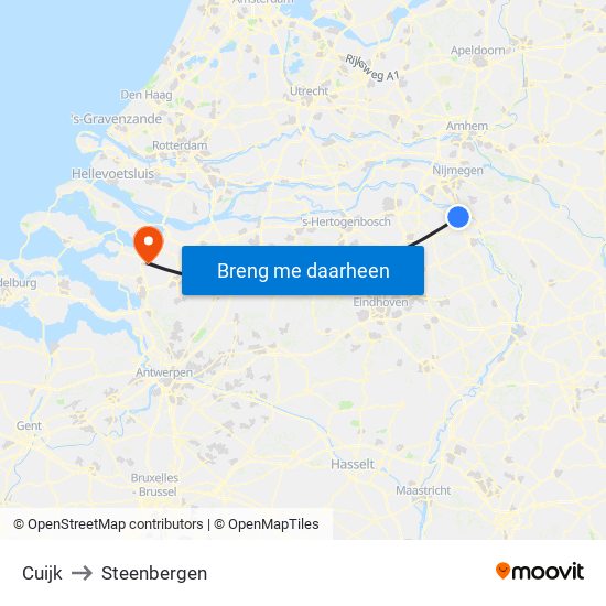 Cuijk to Steenbergen map