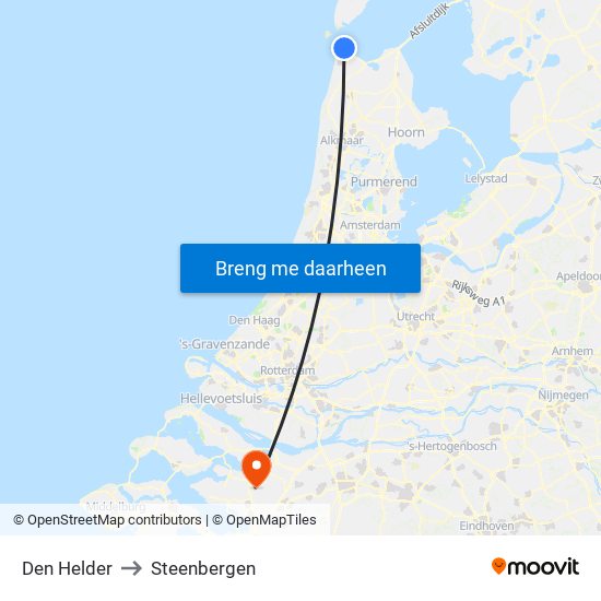 Den Helder to Steenbergen map