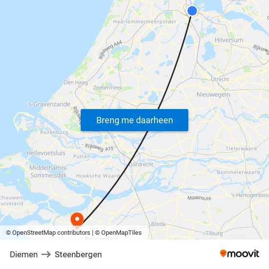 Diemen to Steenbergen map