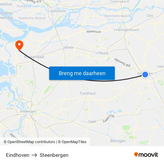 Eindhoven to Steenbergen map