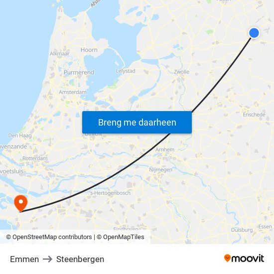 Emmen to Steenbergen map