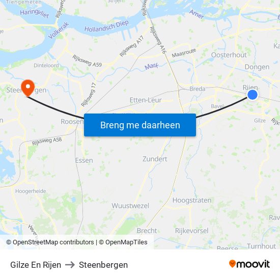 Gilze En Rijen to Steenbergen map