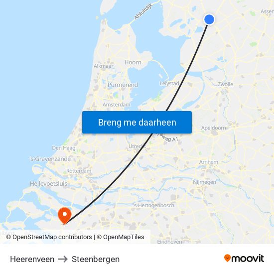 Heerenveen to Steenbergen map