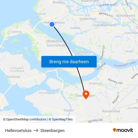 Hellevoetsluis to Steenbergen map