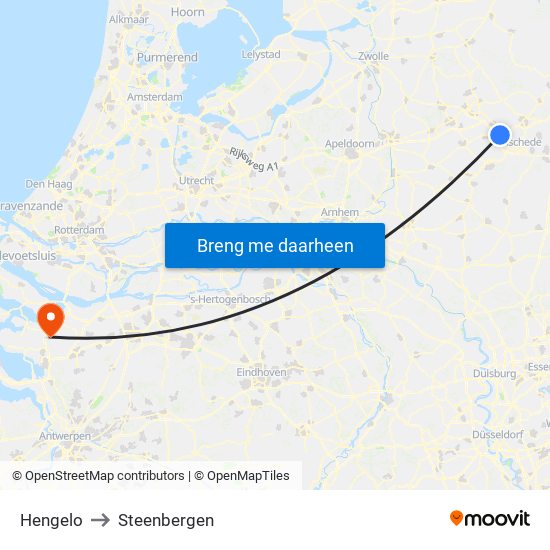 Hengelo to Steenbergen map