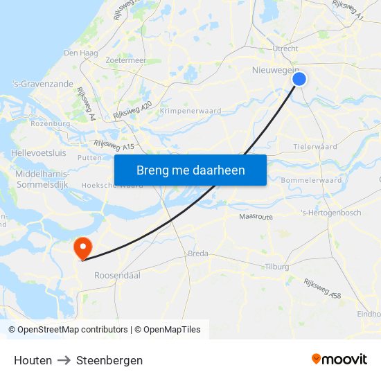 Houten to Steenbergen map