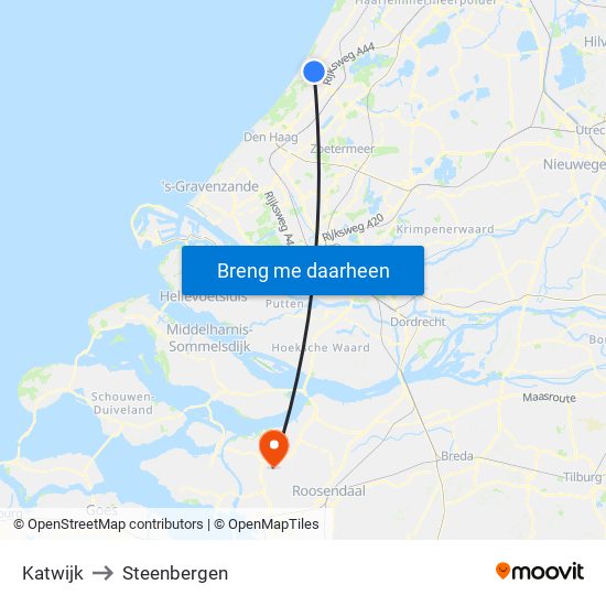 Katwijk to Steenbergen map