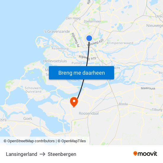 Lansingerland to Steenbergen map