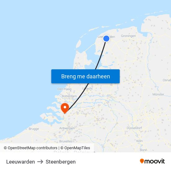 Leeuwarden to Steenbergen map