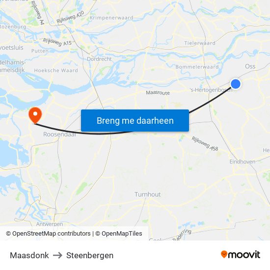 Maasdonk to Steenbergen map