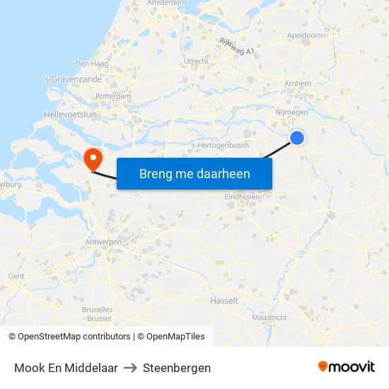 Mook En Middelaar to Steenbergen map