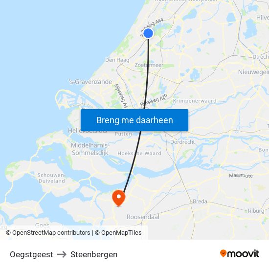 Oegstgeest to Steenbergen map
