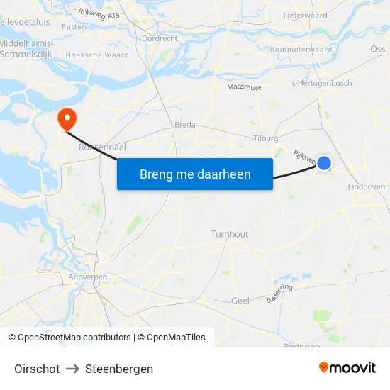 Oirschot to Steenbergen map