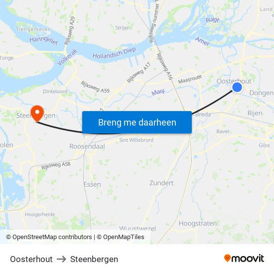 Oosterhout to Steenbergen map