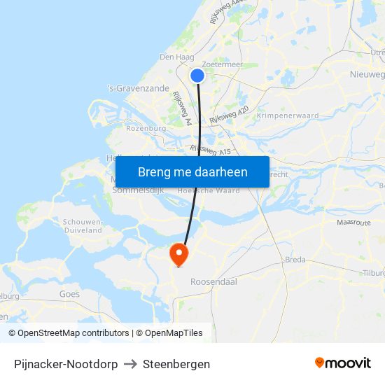 Pijnacker-Nootdorp to Steenbergen map