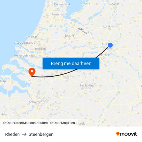 Rheden to Steenbergen map