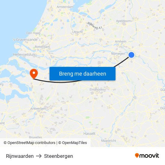 Rijnwaarden to Steenbergen map