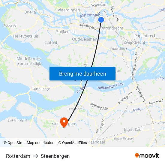Rotterdam to Steenbergen map