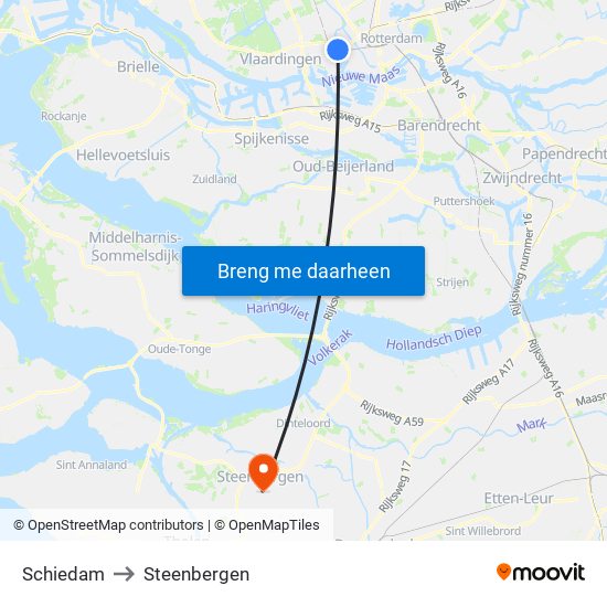 Schiedam to Steenbergen map