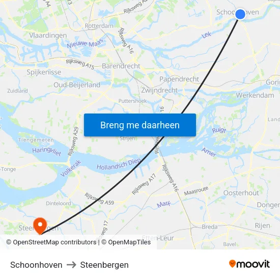 Schoonhoven to Steenbergen map