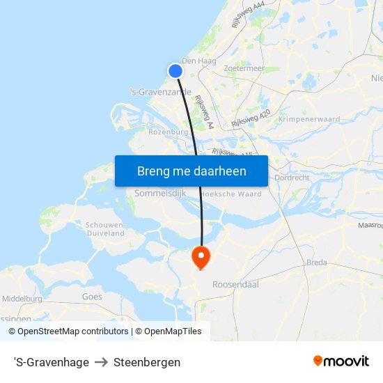 'S-Gravenhage to Steenbergen map