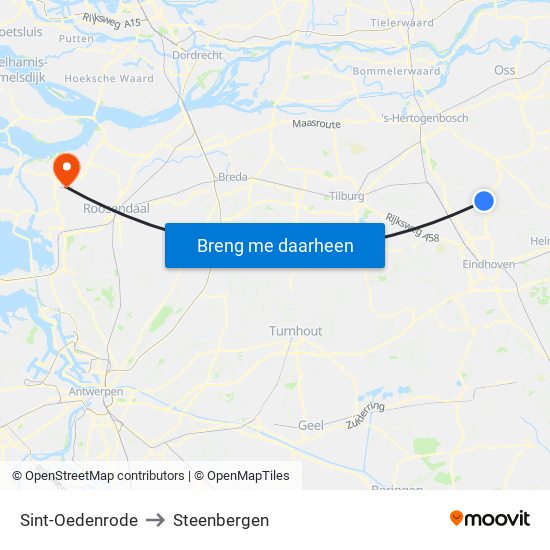 Sint-Oedenrode to Steenbergen map