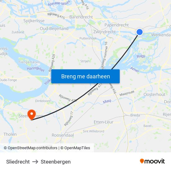 Sliedrecht to Steenbergen map