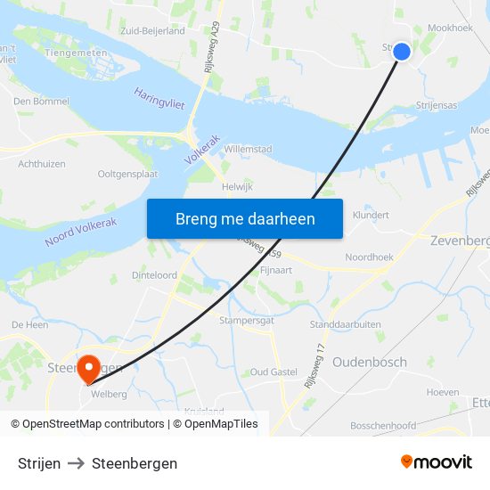 Strijen to Steenbergen map