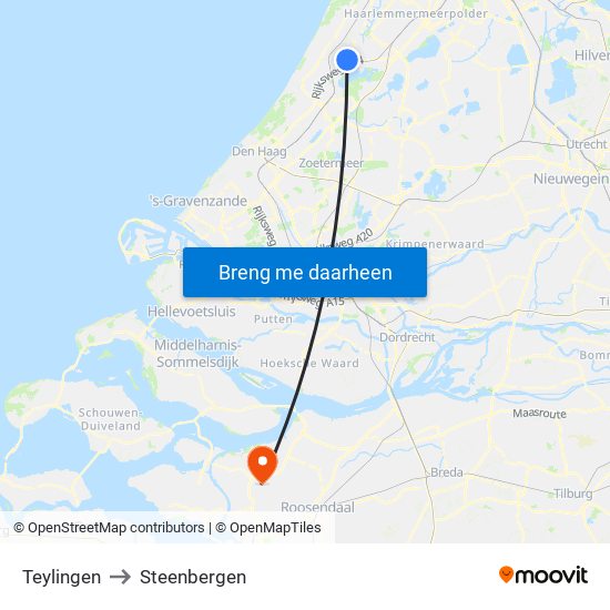 Teylingen to Steenbergen map