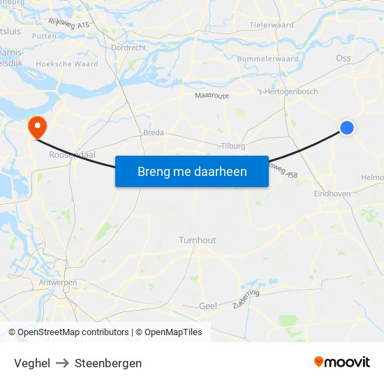 Veghel to Steenbergen map